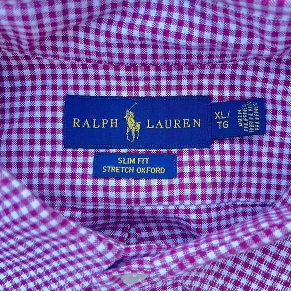Ralph Lauren Men’s Slim Fit Stretch Oxford Gingham Button Down Shirt - Size XL - Picture 4 of 9